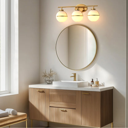 24 in. Modern 3-Light Bathroom Vanity Light with Farmhouse Heritage Brass Globe Shade
