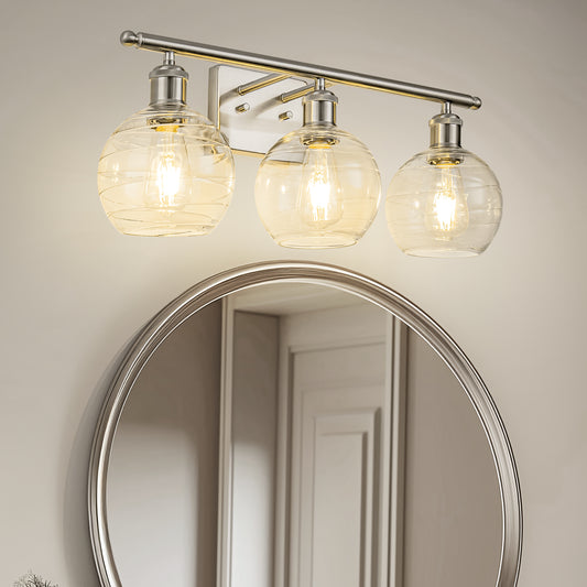 YANSUN 3-Light Nickel Bathroom Vanity Light with Swirl Design, Non-Integrated Bulbs, E26 Sockets
