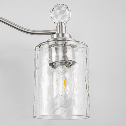 24 in. 3-Light Brushed Nickel Bathroom Vanity Light with Crystal Accents and Clear Hammered Glass Shades