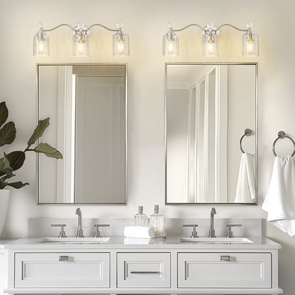 24 in. 3-Light Brushed Nickel Bathroom Vanity Light with Crystal Accents and Clear Hammered Glass Shades