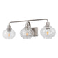 YANSUN 27 in. 3-Light Brushed Nickel Vanity Light with Clear Glass Shades, Wall Sconce for Vanity Mirror or Dressing Room