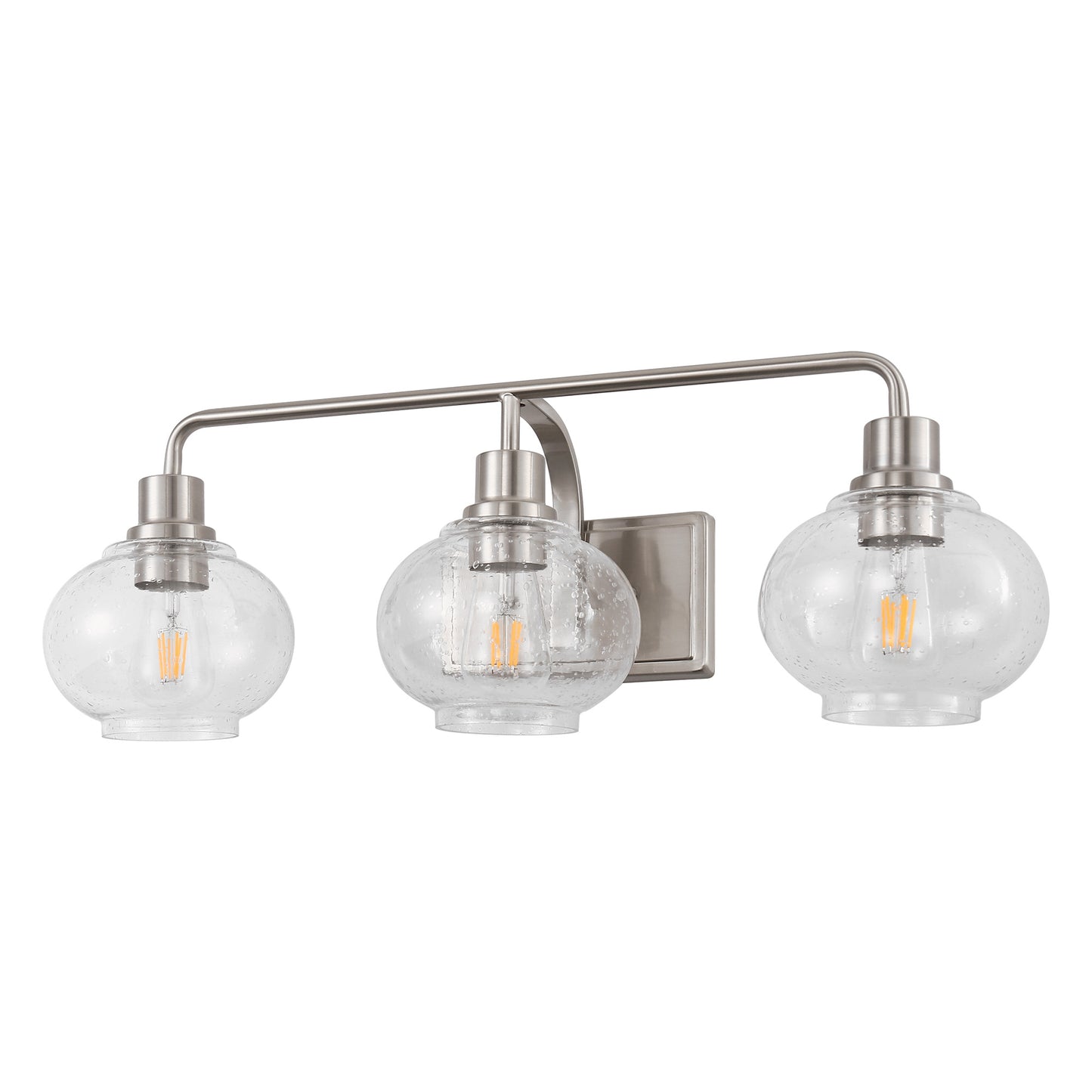 YANSUN 27 in. 3-Light Brushed Nickel Vanity Light with Clear Glass Shades, Wall Sconce for Vanity Mirror or Dressing Room