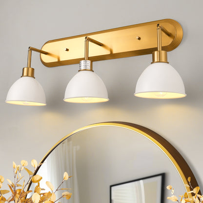 26 in. 3-Light Gold Bathroom Vanity Light with White Shades, Modern Wall Sconce for Bathroom, Vanity