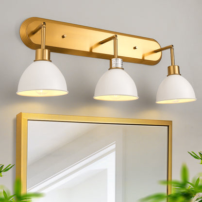 26 in. 3-Light Gold Bathroom Vanity Light with White Shades, Modern Wall Sconce for Bathroom, Vanity