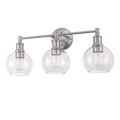 YANSUN 24 in. 3-Light Brushed Nickel Vanity Light with Clear Glass Globe Shades Perfect for Vanity Powder Room Dressing Room