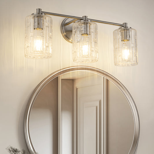 20 in. 3-Light Bathroom Vanity Light, Polished Nickel with Clear Seedy Glass Shades, Dimmable Fixture