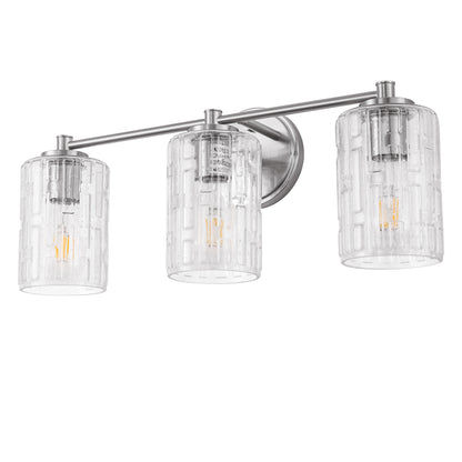 20 in. 3-Light Bathroom Vanity Light, Polished Nickel with Clear Seedy Glass Shades, Dimmable Fixture