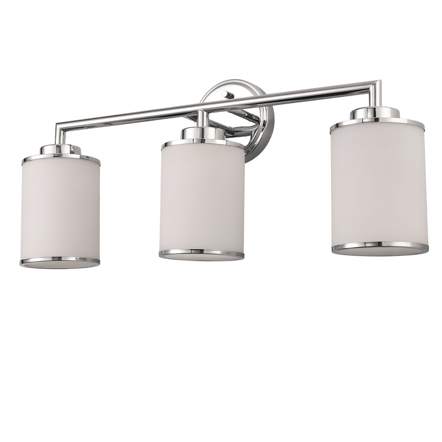 YANSUN 17 in. 3-Light Chrome Vanity Light with Frosted Cylinder Glass Shades Stylish Modern Wall Sconce for Vanity Powder Room