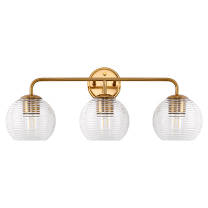 Modern 25 in. 3-Light Gold Vanity Light Fixture with Globe Textured Glass Shades for Over Mirror and Bathroom