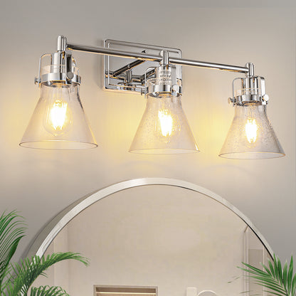 22 in. 3-Light Brushed Nickel Vanity Light for Bright, Affordable Bathroom Lighting??¡ìo?Cone Shade