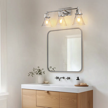 22 in. 3-Light Brushed Nickel Vanity Light for Bright, Affordable Bathroom Lighting??¡ìo?Cone Shade