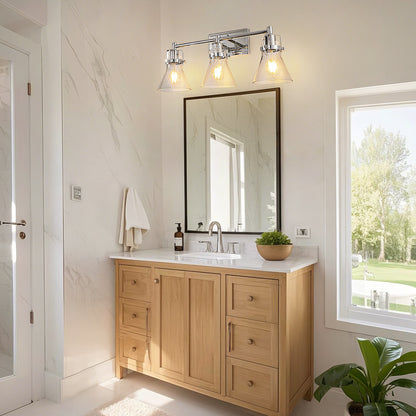 22 in. 3-Light Brushed Nickel Vanity Light for Bright, Affordable Bathroom Lighting??¡ìo?Cone Shade