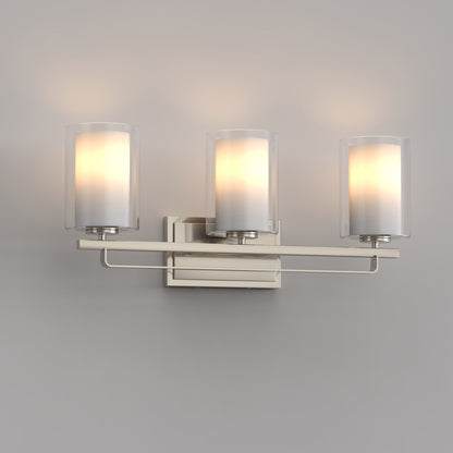 22 in. Industrial Brushed Nickel 3-Light Vanity Light, Clear Glass Shades and Sleek Design for Bathroom