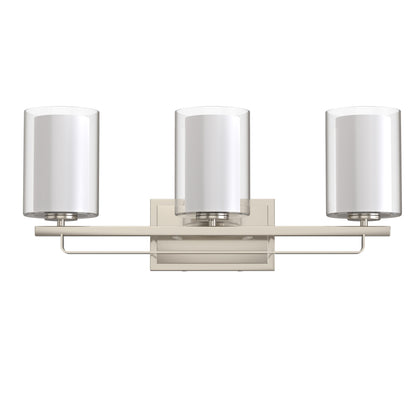 22 in. Industrial Brushed Nickel 3-Light Vanity Light, Clear Glass Shades and Sleek Design for Bathroom
