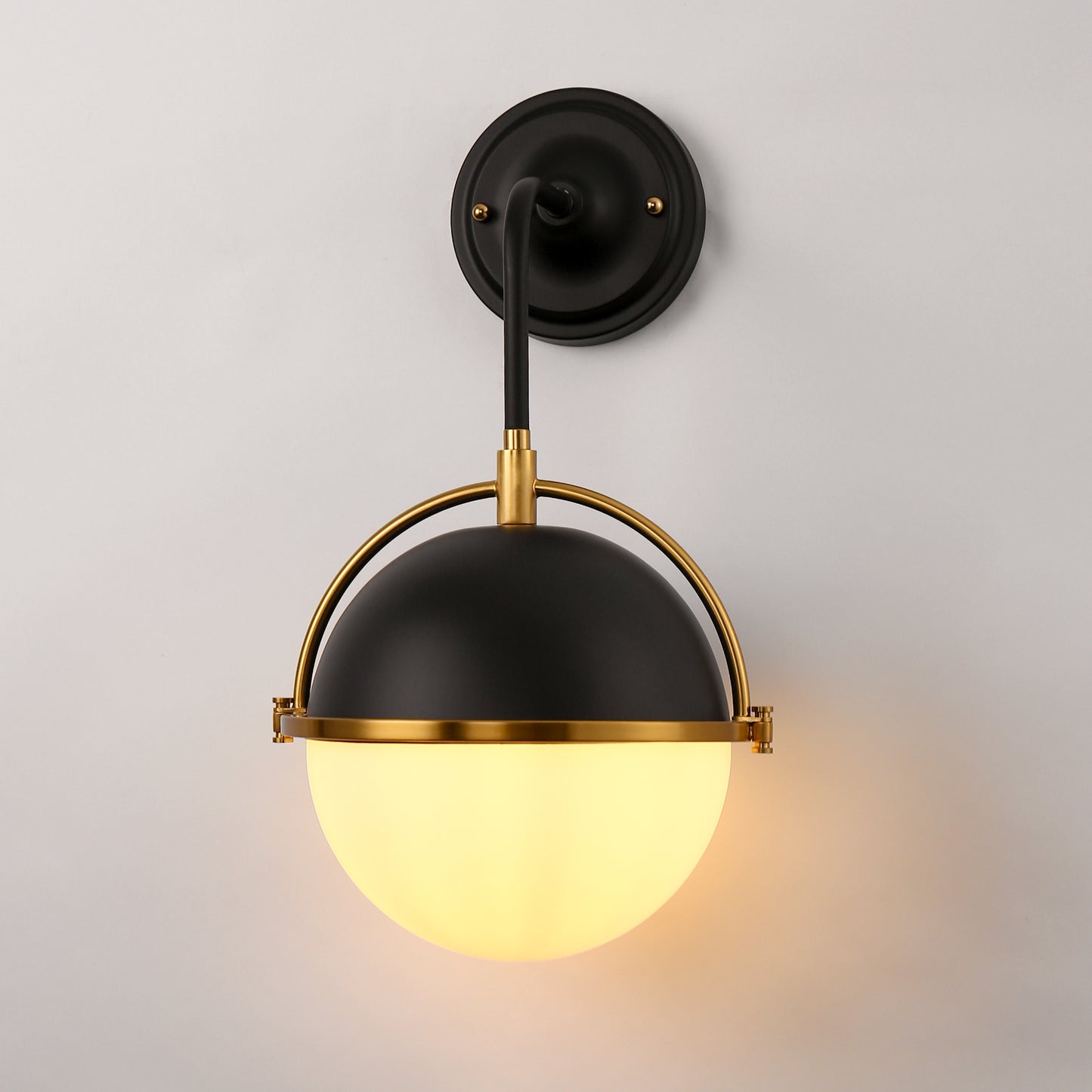 YANSUN 10 In. 1-Light Black and Gold Wall Sconce Modern Light Fixture for Bedroom or Hallway with White Globe Shade