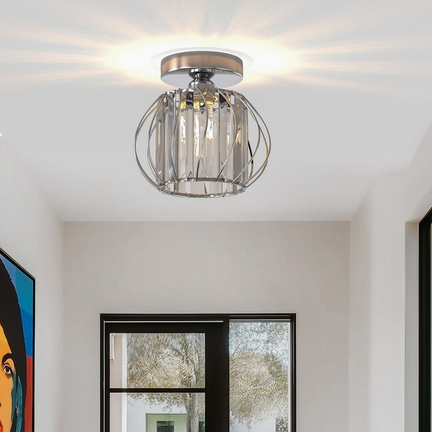 7 in. 1-Light Brushed Nickel Modern Semi Flush Mount Ceiling Light for Foyer, Entryway, Kitchen, Bedroom, Dining Room