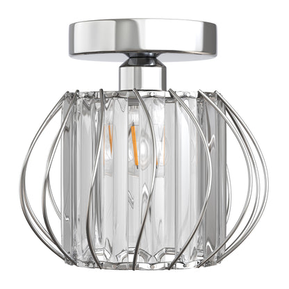 7 in. 1-Light Brushed Nickel Modern Semi Flush Mount Ceiling Light for Foyer, Entryway, Kitchen, Bedroom, Dining Room