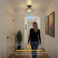 YANSUN Geometric Semi Flush Ceiling Light Black Metal Crystal with Motion Sensor E26