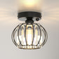 YANSUN Geometric Semi Flush Ceiling Light Black Metal Crystal with Motion Sensor E26