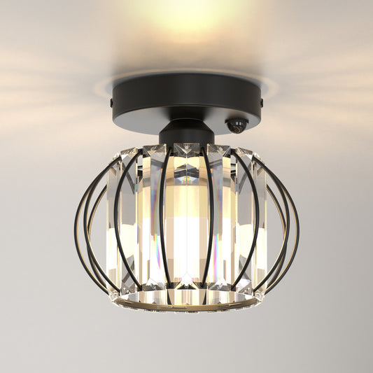 YANSUN Geometric Semi Flush Ceiling Light Black Metal Crystal with Motion Sensor E26