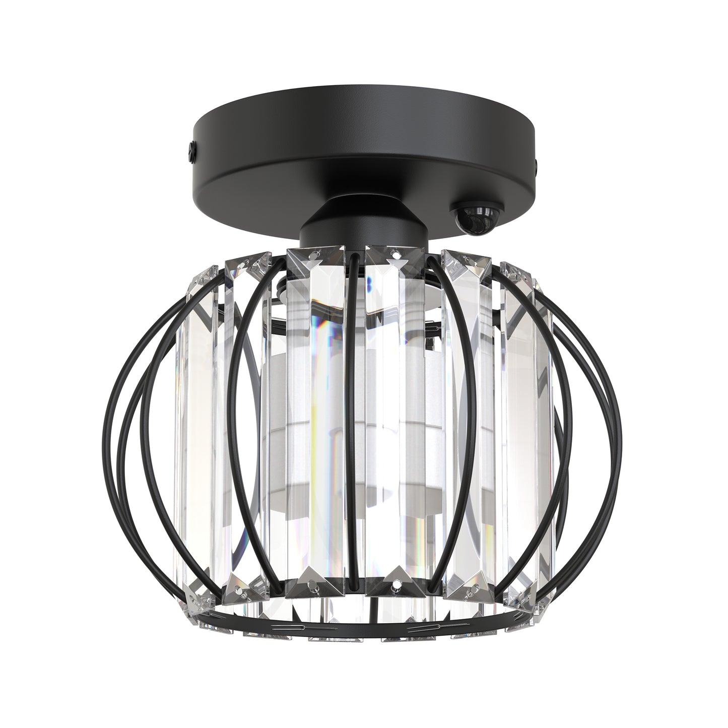YANSUN Geometric Semi Flush Ceiling Light Black Metal Crystal with Motion Sensor E26