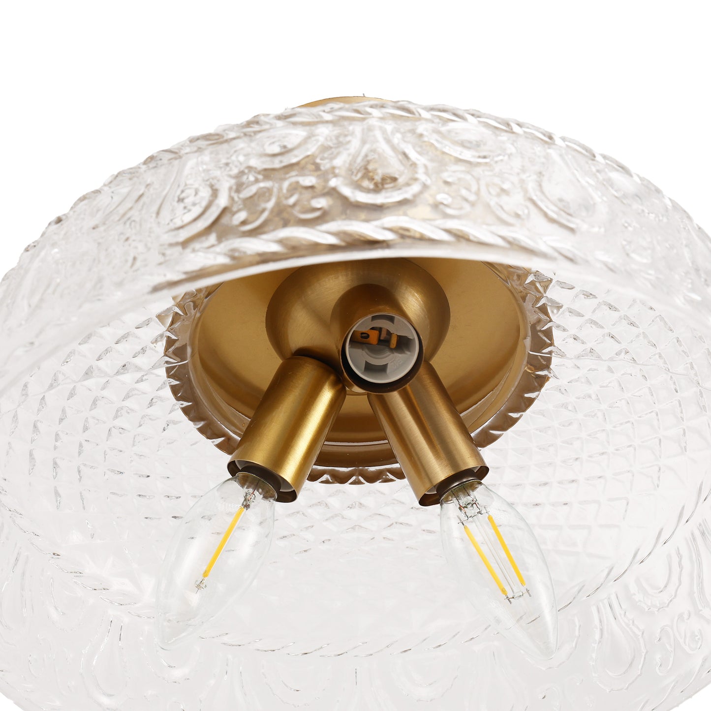 YANSUN 12.2in Brass Semi Flush Mount Ceiling Light with Globe Glass Shade 3-Light E12 Ceiling Fixture for Bedroom Hallway Kitchen