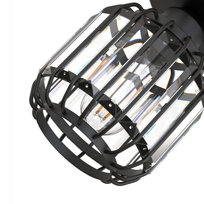 YANSUN 6.3 in. 1-Light Matte Black Traditional Semi Flush Mount Ceiling Light with Triangular Crystal Rods, No Bulbs Included