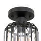 YANSUN 6.3 in. 1-Light Matte Black Traditional Semi Flush Mount Ceiling Light with Triangular Crystal Rods, No Bulbs Included