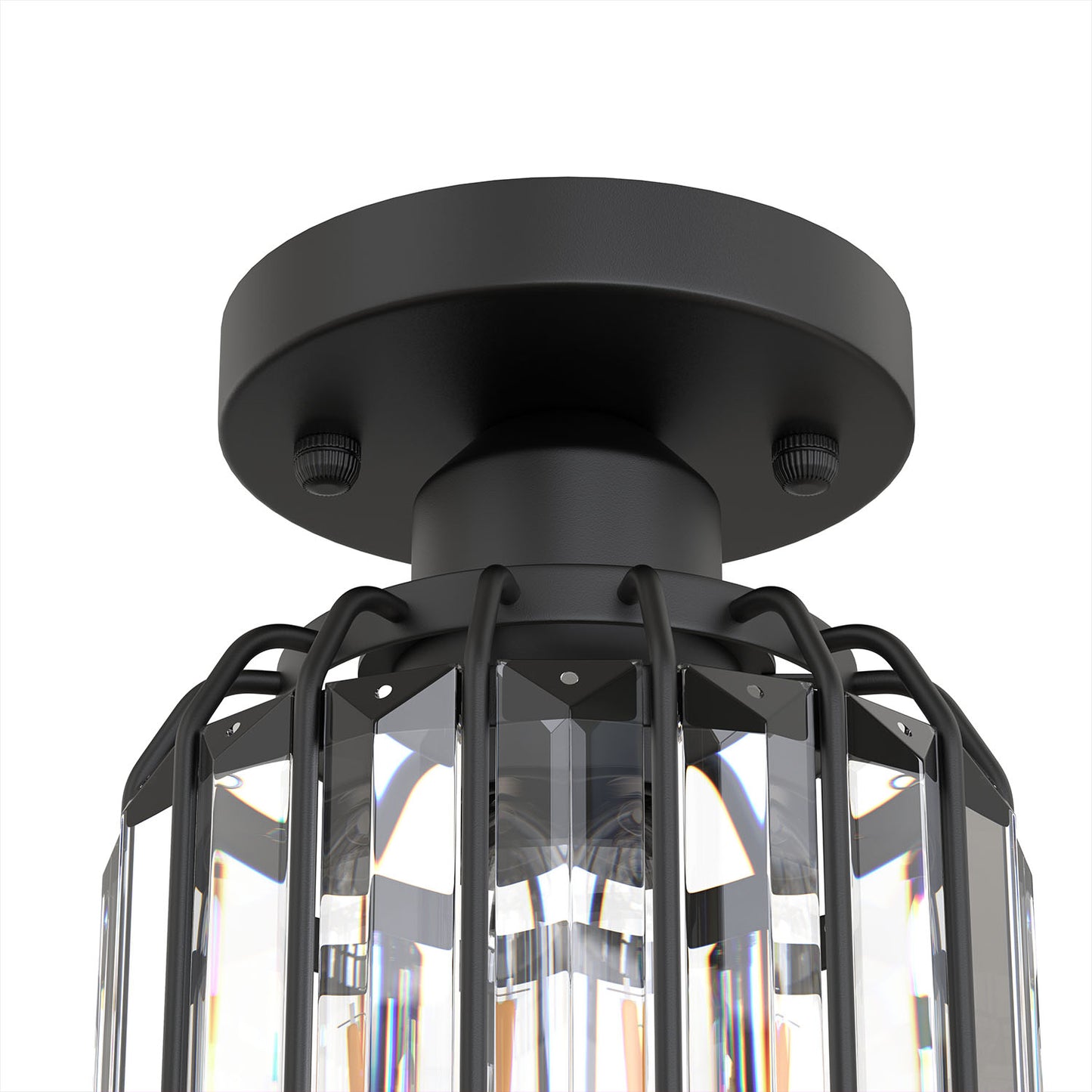 YANSUN 6.3 in. 1-Light Matte Black Traditional Semi Flush Mount Ceiling Light with Triangular Crystal Rods, No Bulbs Included