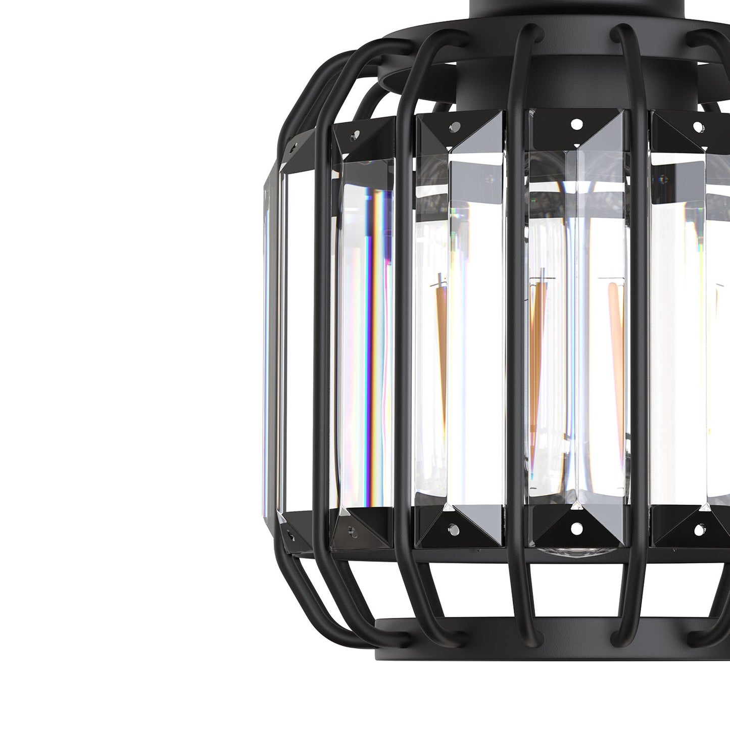 YANSUN 6.3 in. 1-Light Matte Black Traditional Semi Flush Mount Ceiling Light with Triangular Crystal Rods, No Bulbs Included