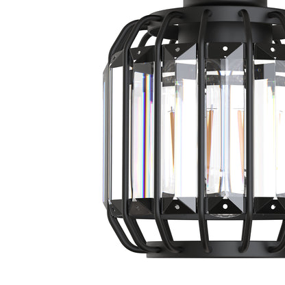 YANSUN 6.3 in. 1-Light Matte Black Traditional Semi Flush Mount Ceiling Light with Triangular Crystal Rods, No Bulbs Included