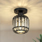 YANSUN 6.3 in. 1-Light Matte Black Traditional Semi Flush Mount Ceiling Light with Triangular Crystal Rods, No Bulbs Included