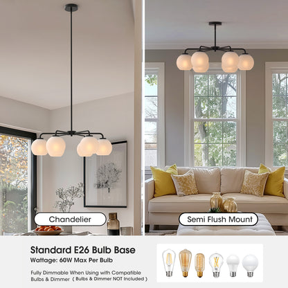 YANSUN 3-Pack Milk White Round Clear Glass Lamp Shades - Universal Replacement for Vanity Lights & Chandeliers (Bulbs Not Included)