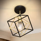 YANSUN Geometric Dual-Layer Flush Mount Ceiling Light, Black & Brushed Copper Finish, Modern Minimalist Design (6.3"x5.1")