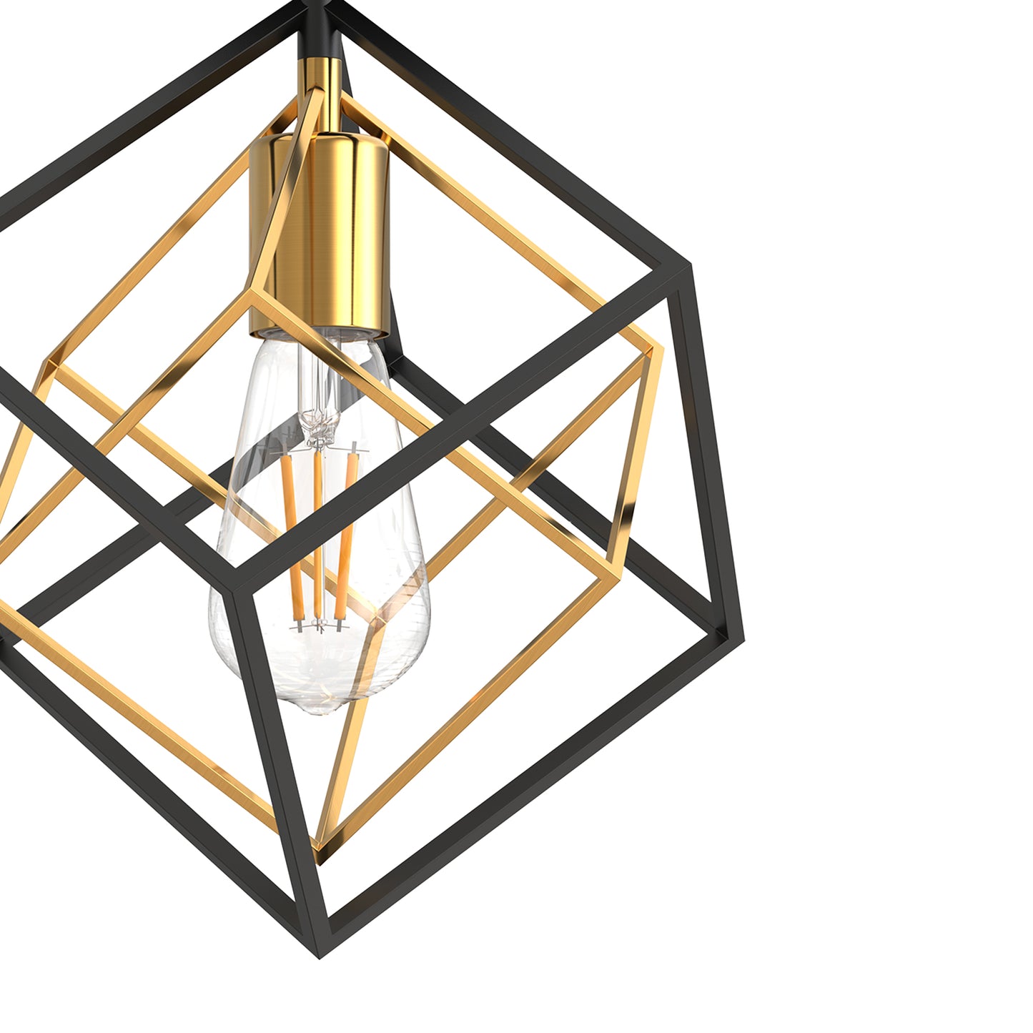YANSUN Geometric Dual-Layer Flush Mount Ceiling Light, Black & Brushed Copper Finish, Modern Minimalist Design (6.3"x5.1")
