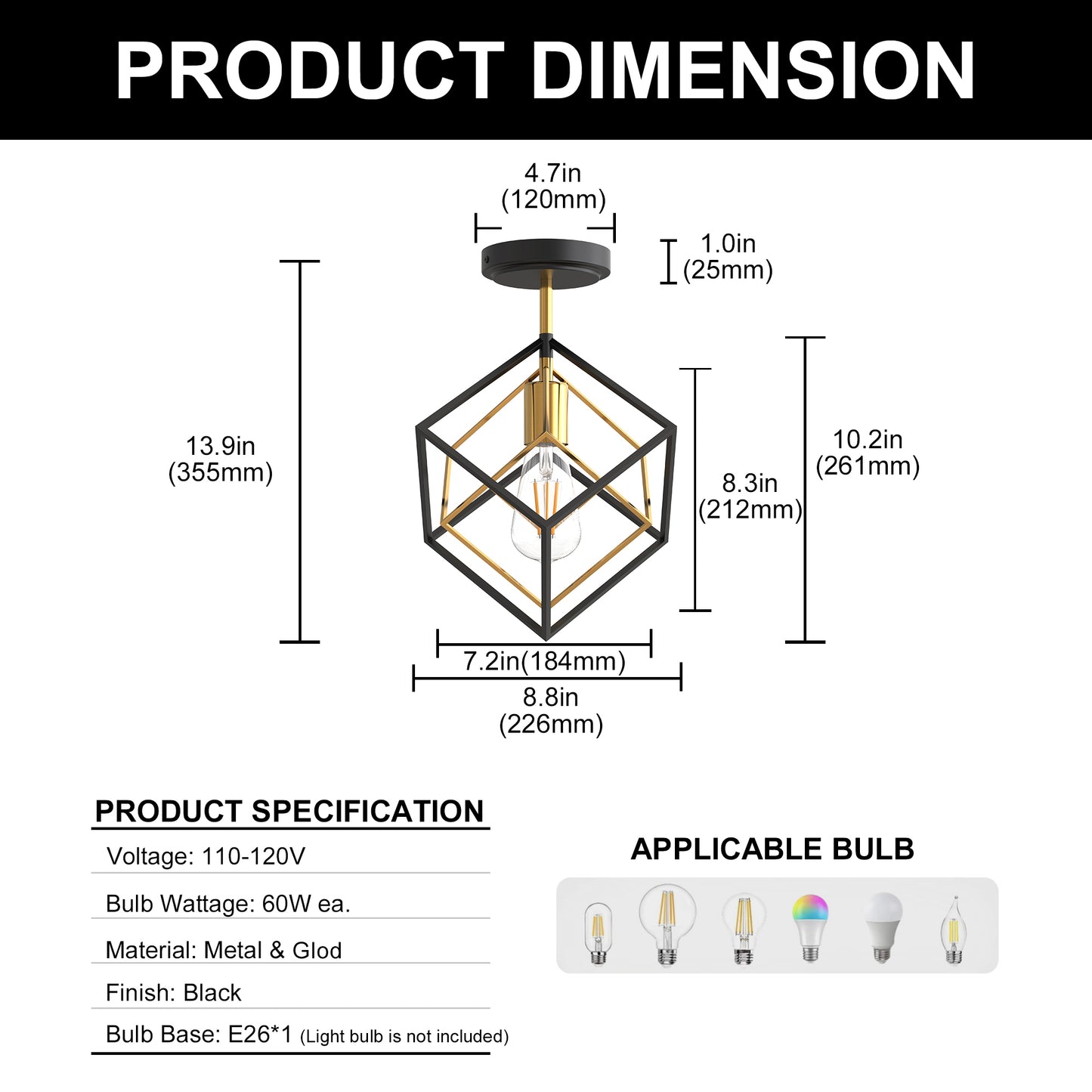 YANSUN Geometric Dual-Layer Flush Mount Ceiling Light, Black & Brushed Copper Finish, Modern Minimalist Design (6.3"x5.1")