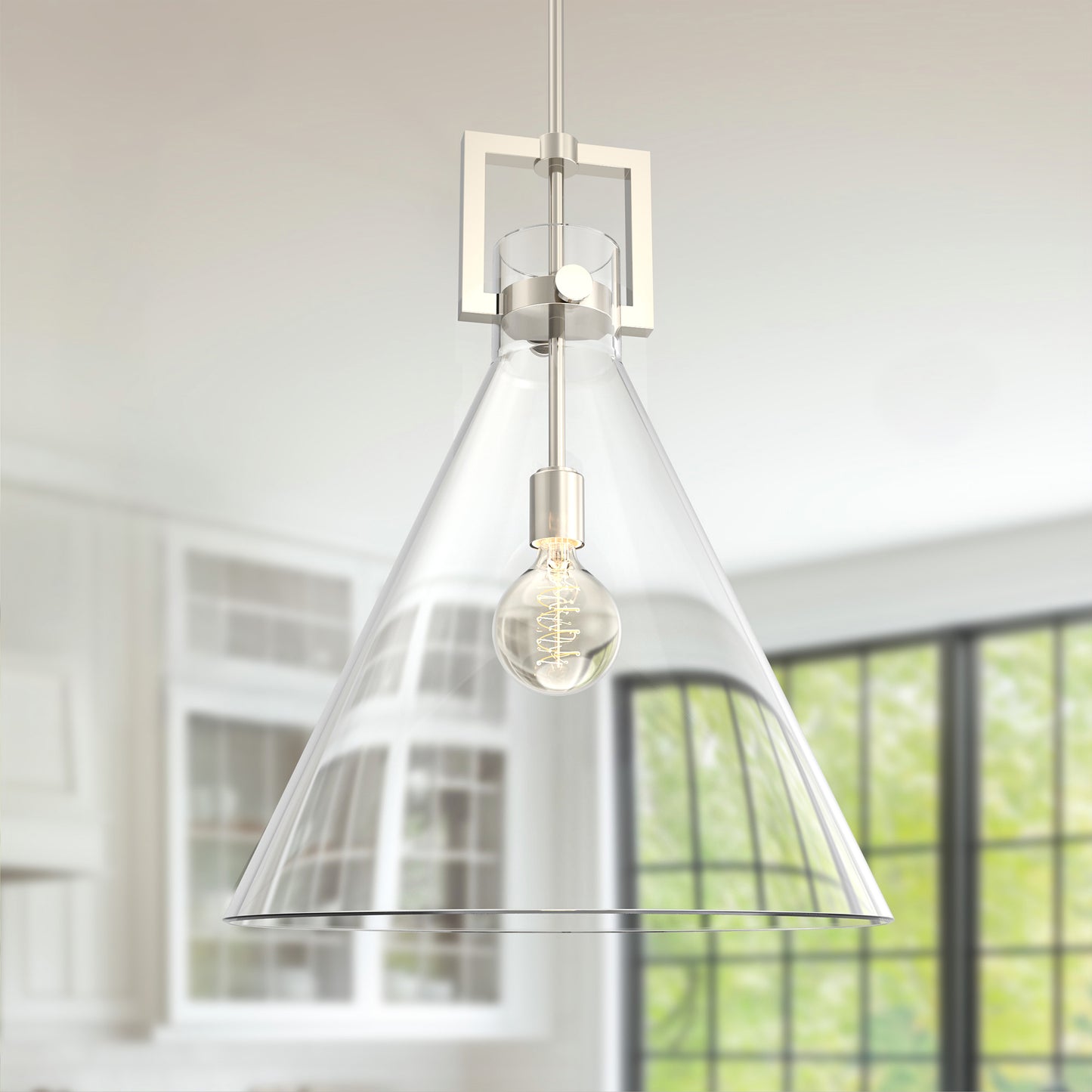 YANSUN 1-Light Nickel Pendant Light with Inverted Cone Shade and E26 Socket for Dining, Kitchen, or Entryway
