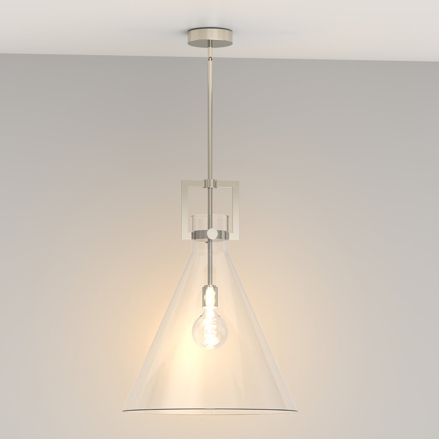 YANSUN 1-Light Nickel Pendant Light with Inverted Cone Shade and E26 Socket for Dining, Kitchen, or Entryway