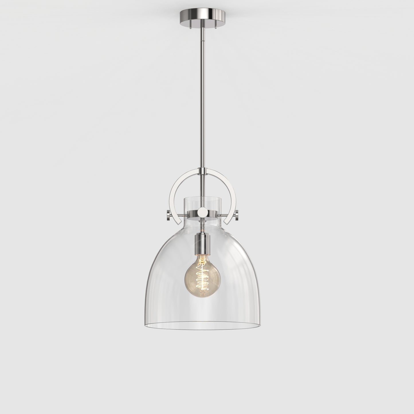 YANSUN 1-Light Nickel Pendant Light with Clear Glass Bell Shade E26 Base Mini Hanging Fixture No Light Bulb Included