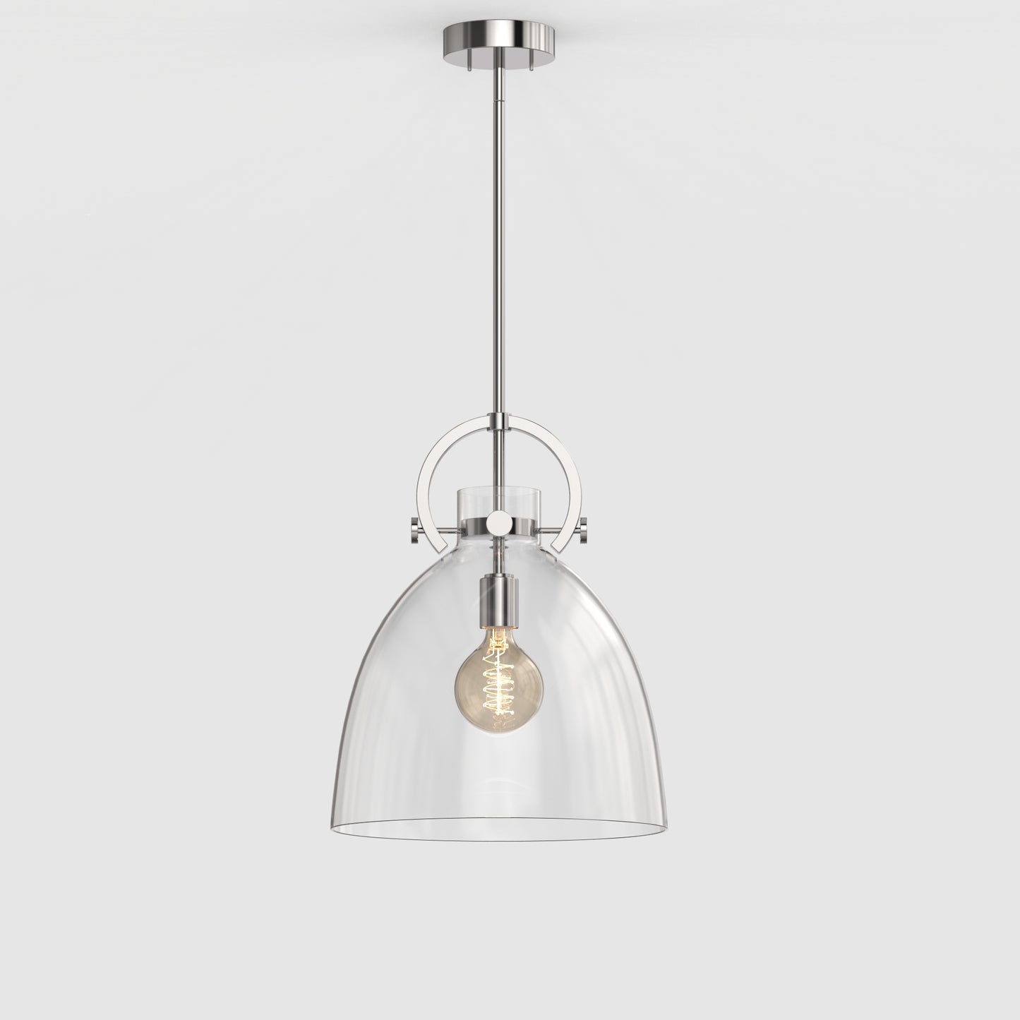 YANSUN 14-In. Clear Glass Bell Pendant Light, Nickel Finish, E26 Base, Non-Integrated, 1-Light Traditional Hanging Fixture