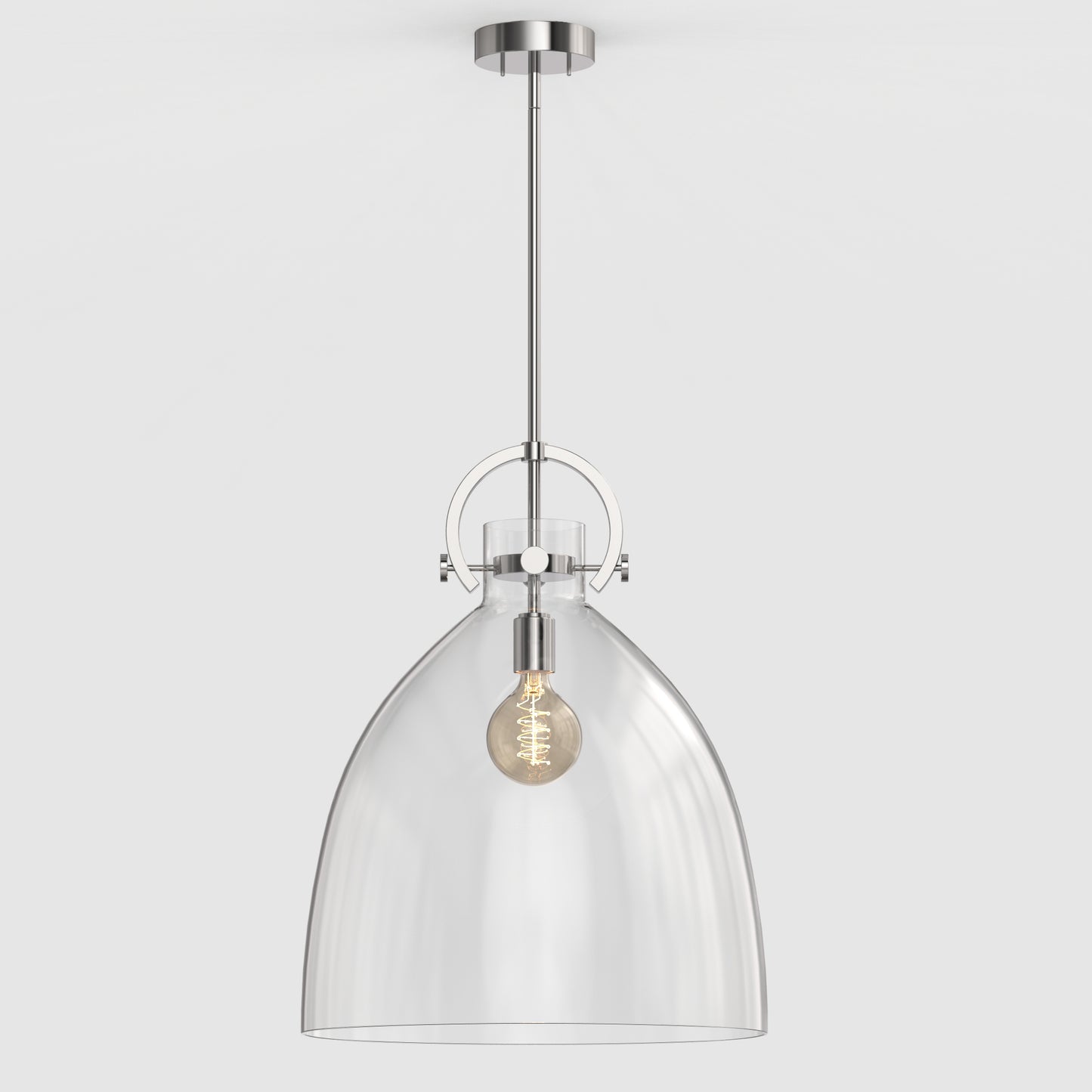 YANSUN 18 in. 1-Light Modern Brushed Nickel Geometric Pendant Light with Clear Glass Shade for Kitchen, Dining Room, or Bedroom