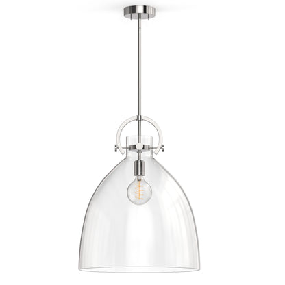 18 in. 1-Light Modern Industrial Pendant Light with Clear Glass Shade, Brushed Nickel for Kitchen Island and Dining Room