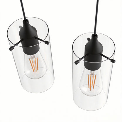 YANSUN 5-Light Modern Matte Black Pendant Light with Clear Glass Shade Traditional E26 Ceiling Light Fixture for Kitchen