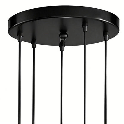 YANSUN 5-Light Modern Matte Black Pendant Light with Clear Glass Shade Traditional E26 Ceiling Light Fixture for Kitchen
