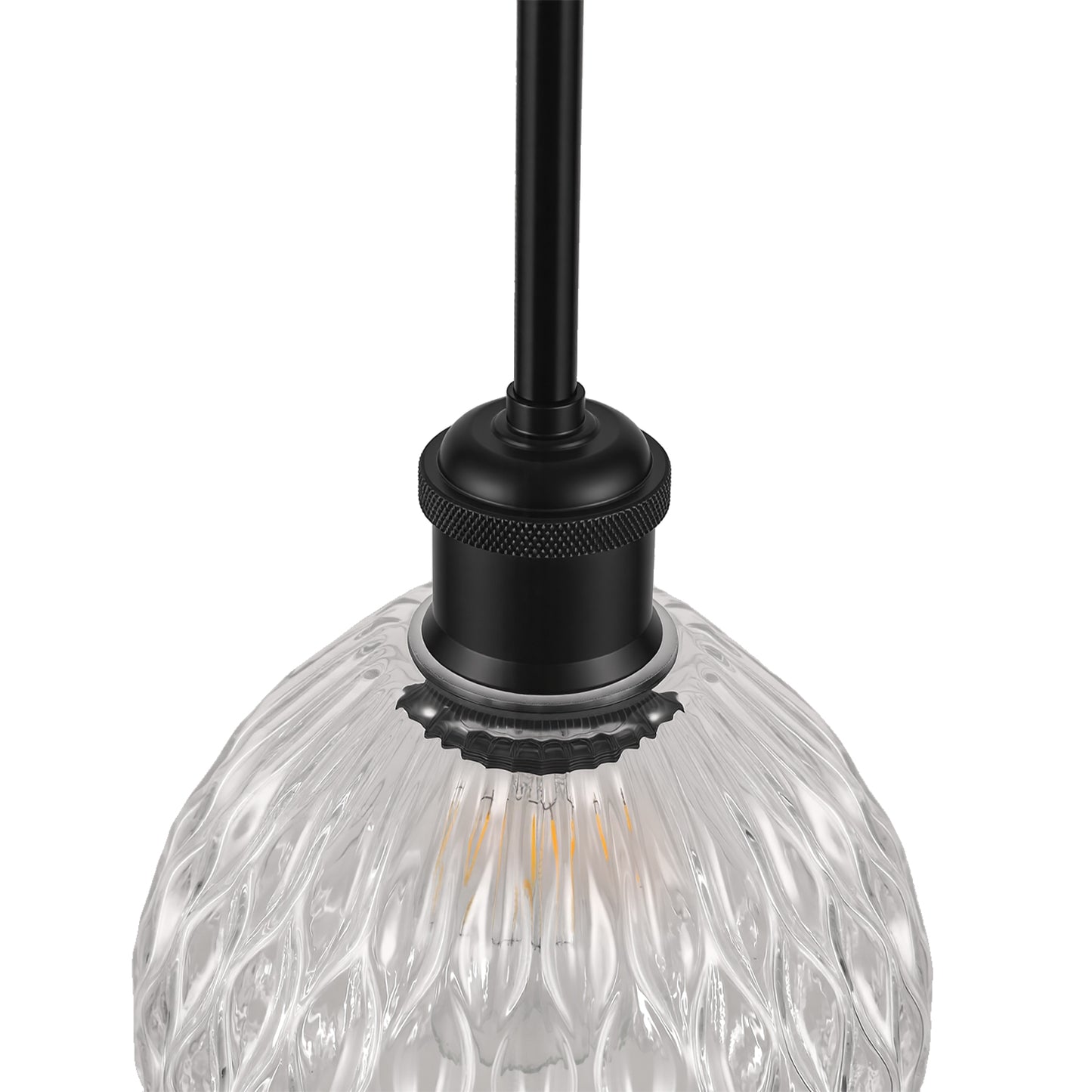 YANSUN 60 Watts 2-Pack 1-Light Matte Black Modern Pendant Light with Diamond Ripple Glass Shade and No Bulb Included