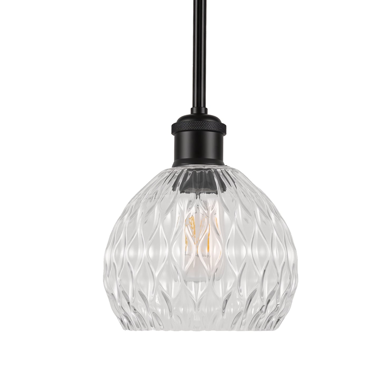 YANSUN 60 Watts 2-Pack 1-Light Matte Black Modern Pendant Light with Diamond Ripple Glass Shade and No Bulb Included
