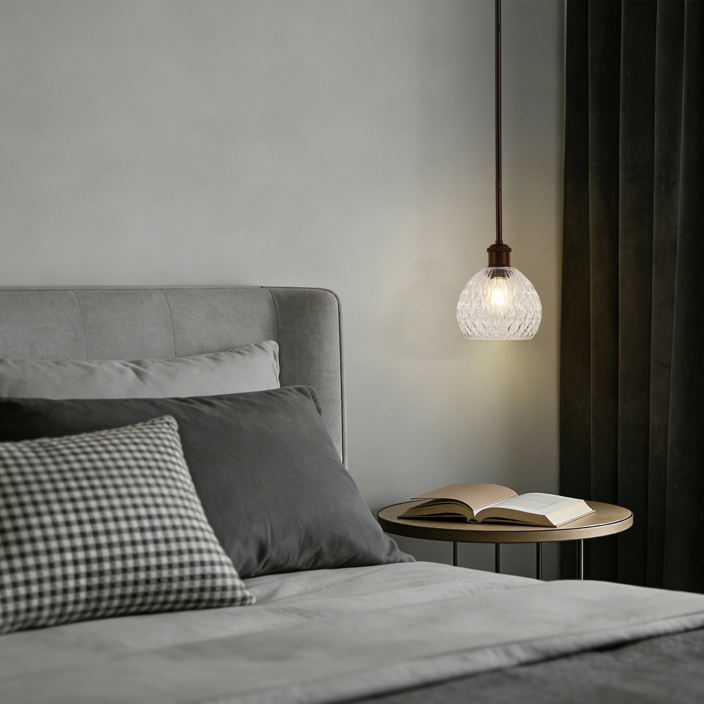 YANSUN 60 Watts 2-Pack 1-Light Matte Black Modern Pendant Light with Diamond Ripple Glass Shade and No Bulb Included