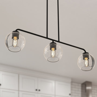 YANSUN 3-Light Island Pendant Light Fixture, Black, E26, No Bulbs, No Glass