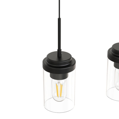 3-Light Cluster Kitchen Island Pendant Light with Matte Black Finish and Glass Shades for Dining Room No Bulbs Included