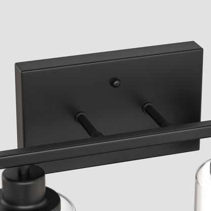YANSUN 13.4 in. 2 Light Matte Black Vanity Light with Clear Cylinder Glass Shades for Industrial Bathroom Design